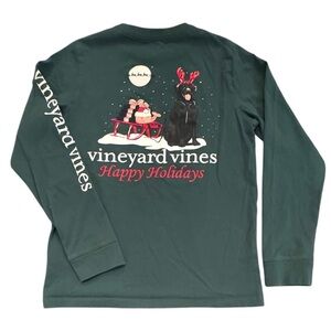 Vineyard Vines Youth S (8-10) Holiday Dog Sled Long Sleeve Pocket Christmas Tee